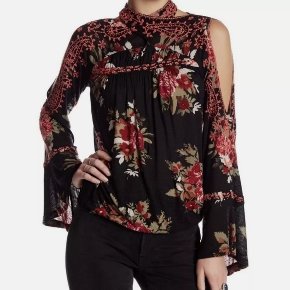 Free People Tops - Free People | BainBridge Embroidered Floral Bell Sleeve Cut Out Blouse, Size M
